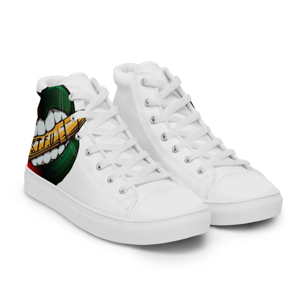 STFU Afrocentric Logo Men’s High Top Canvas Shoes - White