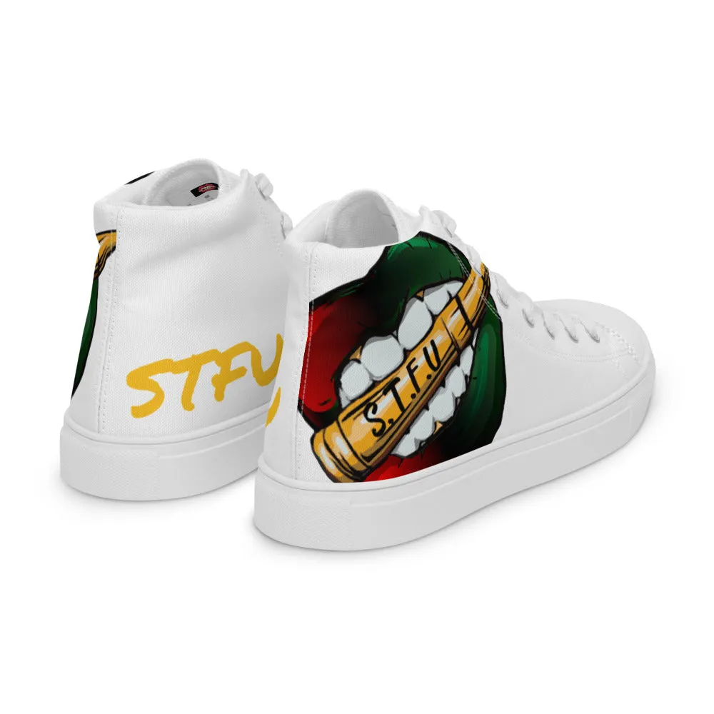 STFU Afrocentric Logo Men’s High Top Canvas Shoes - White