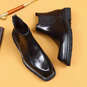 Top Layer Cowhide Men's Leather Shoes Chelsea Boots Men's Thick Bottom British Ankle Boots Genuine Leather Inner Special-Shaped High-Top Shoes86211