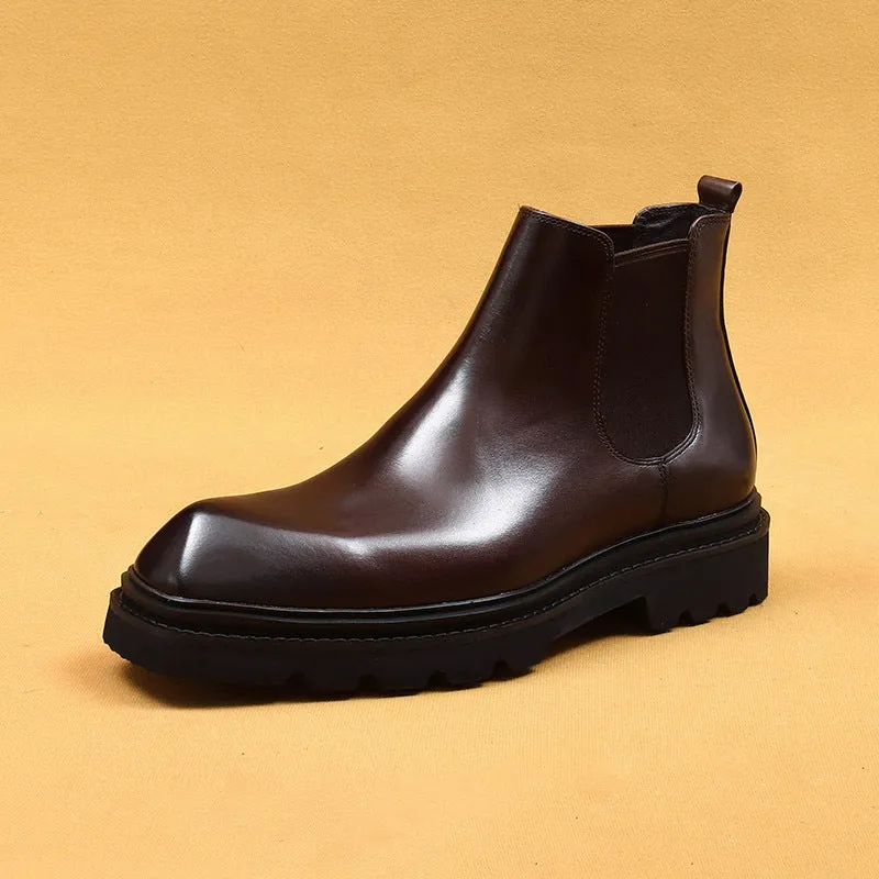 Top Layer Cowhide Men's Leather Shoes Chelsea Boots Men's Thick Bottom British Ankle Boots Genuine Leather Inner Special-Shaped High-Top Shoes86211