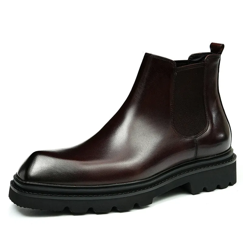 Top Layer Cowhide Men's Leather Shoes Chelsea Boots Men's Thick Bottom British Ankle Boots Genuine Leather Inner Special-Shaped High-Top Shoes86211