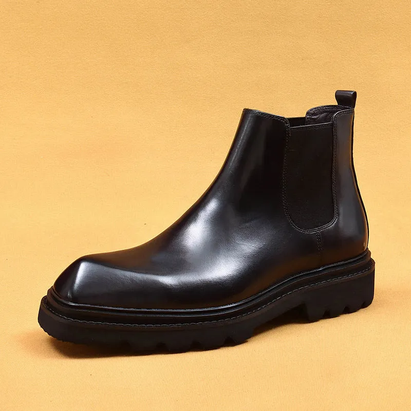 Top Layer Cowhide Men's Leather Shoes Chelsea Boots Men's Thick Bottom British Ankle Boots Genuine Leather Inner Special-Shaped High-Top Shoes86211