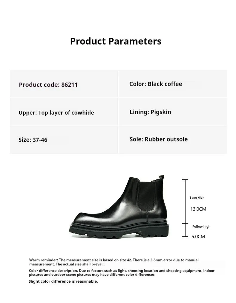 Top Layer Cowhide Men's Leather Shoes Chelsea Boots Men's Thick Bottom British Ankle Boots Genuine Leather Inner Special-Shaped High-Top Shoes86211