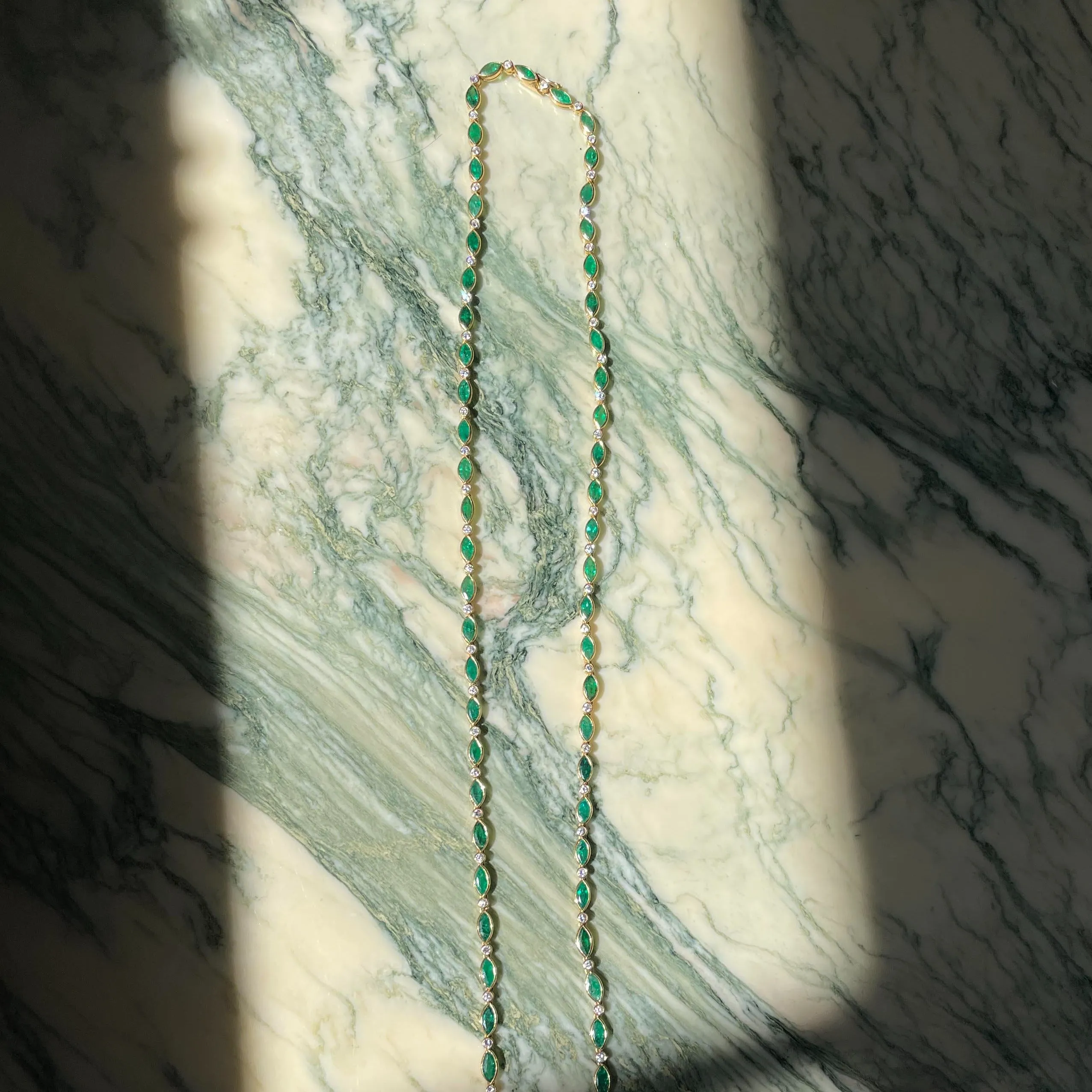 Vintage 18k Emerald   Diamond Tennis Necklace