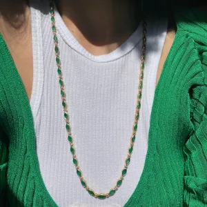 Vintage 18k Emerald   Diamond Tennis Necklace