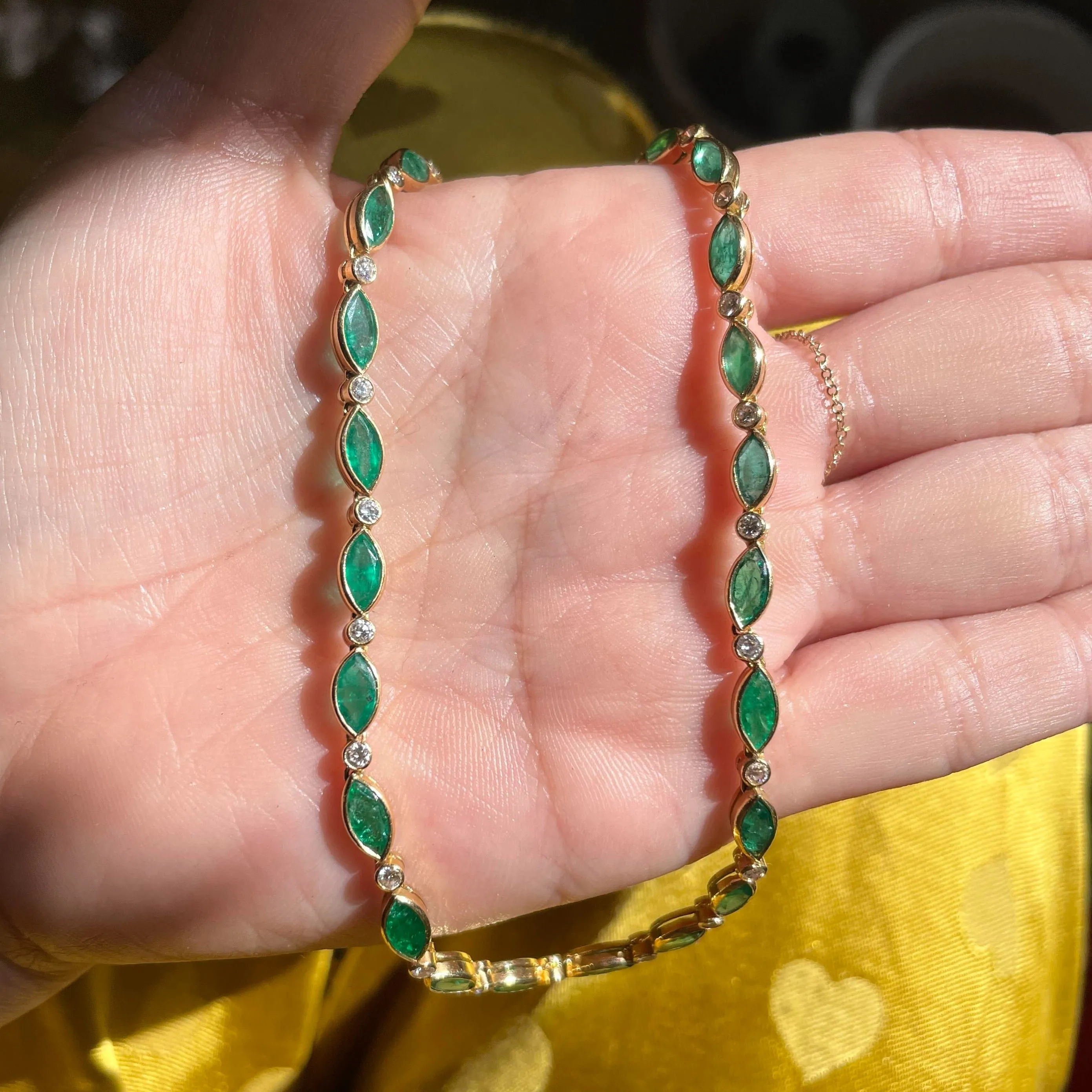 Vintage 18k Emerald   Diamond Tennis Necklace