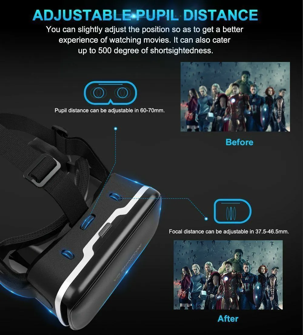 Virtual Reality 3D VR Headset Glasses 360ø Panoramic for iOS Android Smartphone black