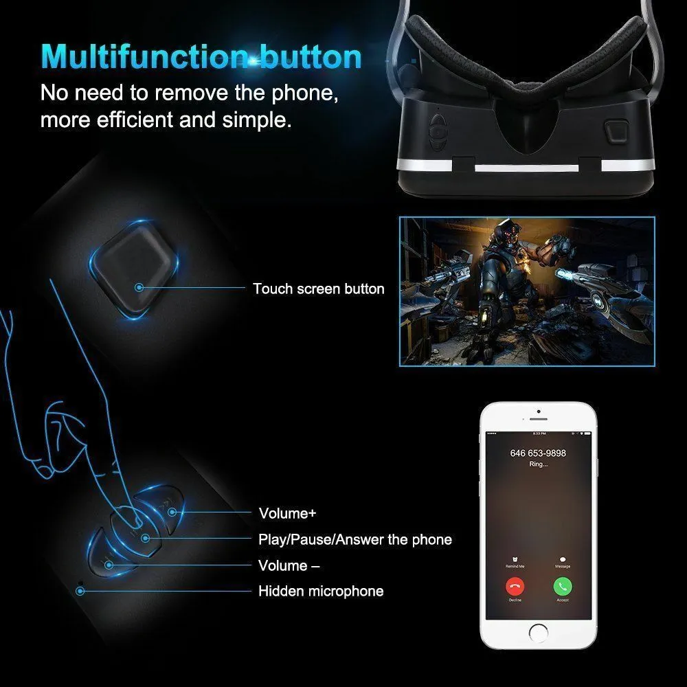 Virtual Reality 3D VR Headset Glasses 360ø Panoramic for iOS Android Smartphone black
