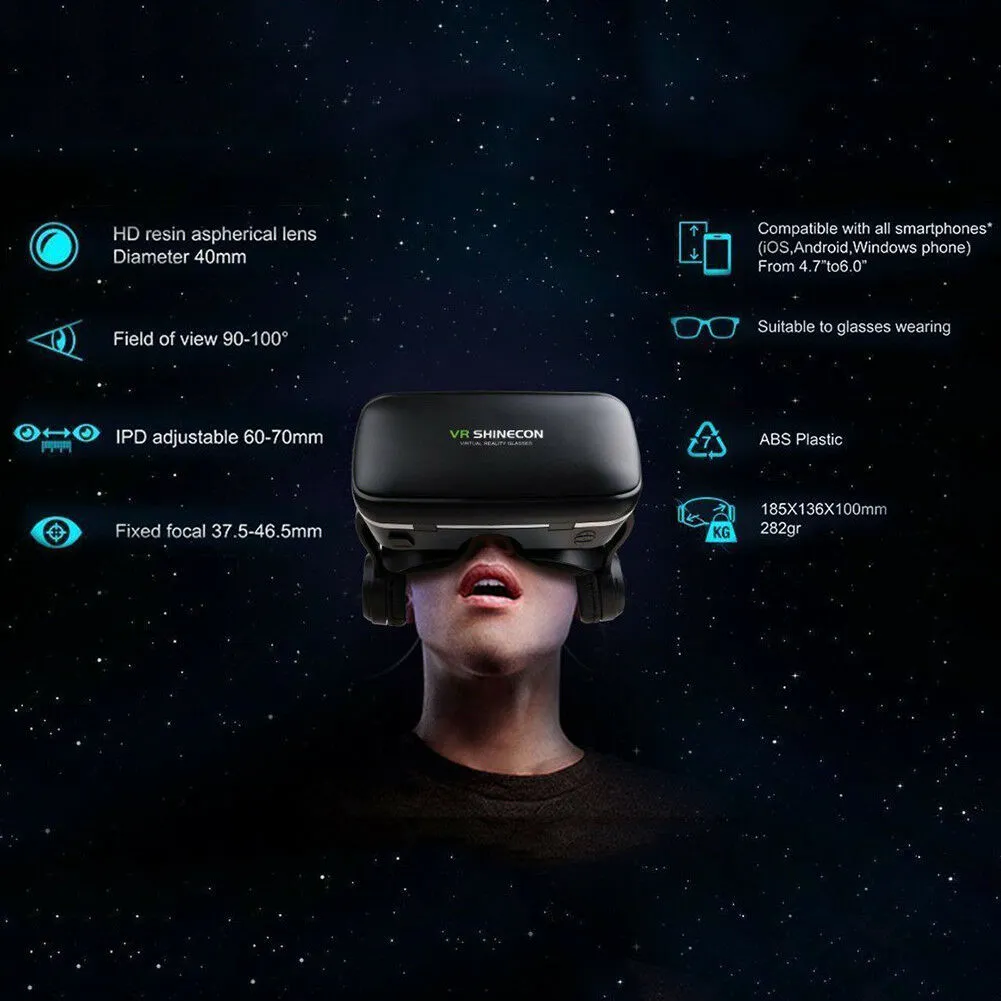 Virtual Reality 3D VR Headset Glasses 360ø Panoramic for iOS Android Smartphone black