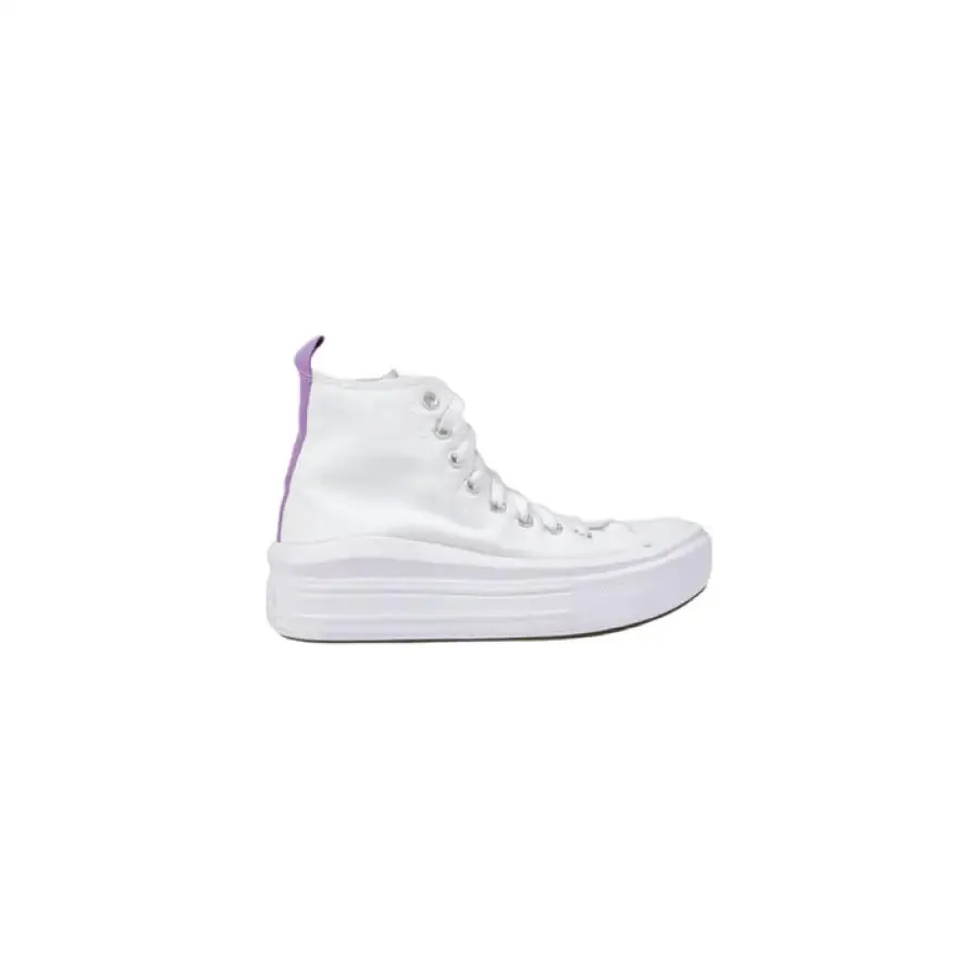 White High Top Sneakers with Purple Accent