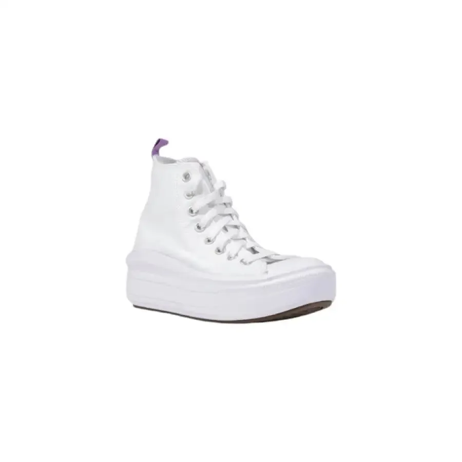 White High Top Sneakers with Purple Accent