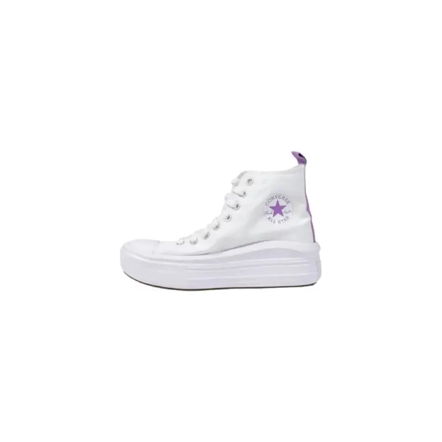 White High Top Sneakers with Purple Accent