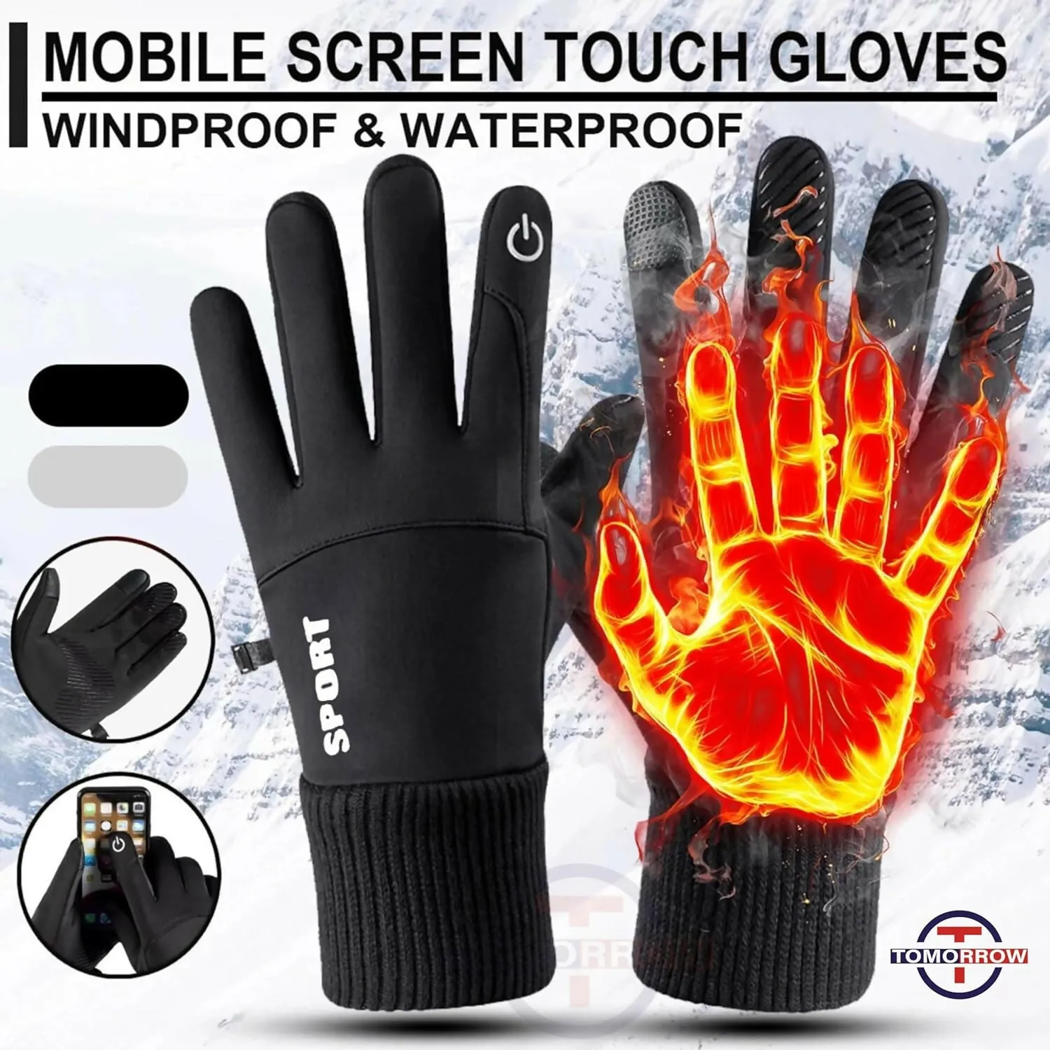Winter Gloves for Men & Women, Touchscreen, Windproof, Anti-Slip, Outdoor Sports (MultiColours)