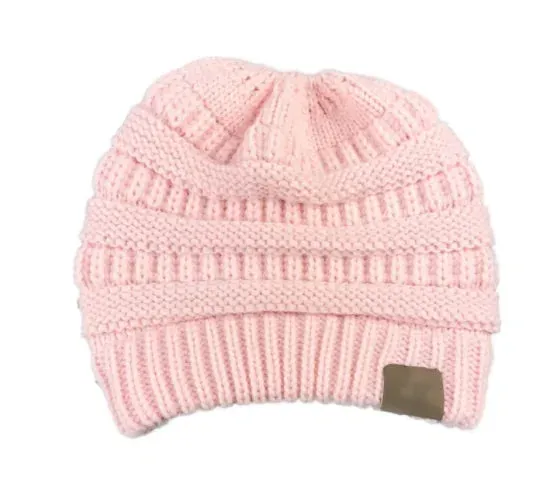 Winter Women's Knitted Beanie Cap with Top Hole - Thick Skullies Knit Beanie Hat