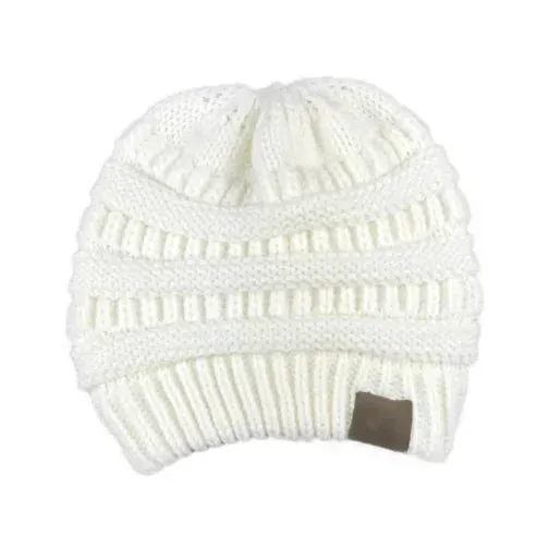 Winter Women's Knitted Beanie Cap with Top Hole - Thick Skullies Knit Beanie Hat