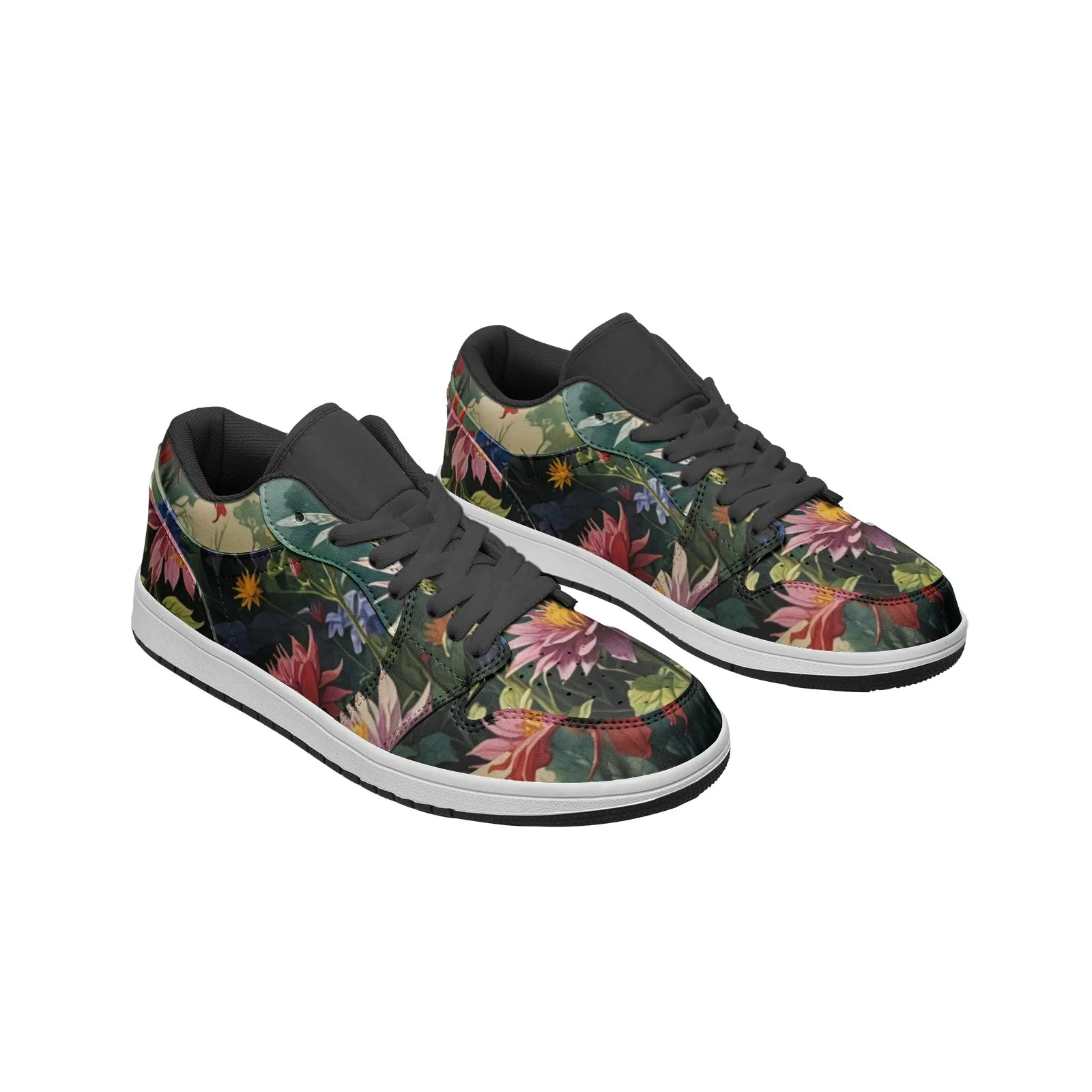 Women's Low Top Leather Sneakers with Floral Print