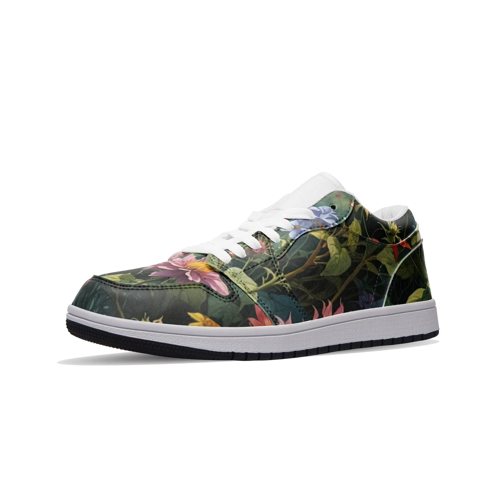 Women's Low Top Leather Sneakers with Floral Print