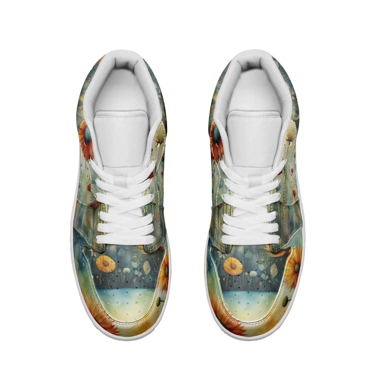 Women's Low Top Leather Sneakers with Floral Print