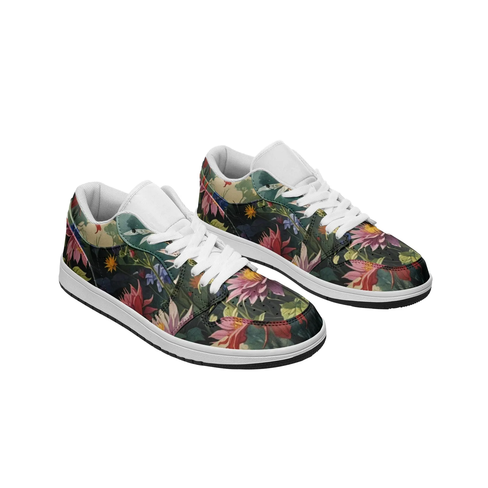 Women's Low Top Leather Sneakers with Floral Print