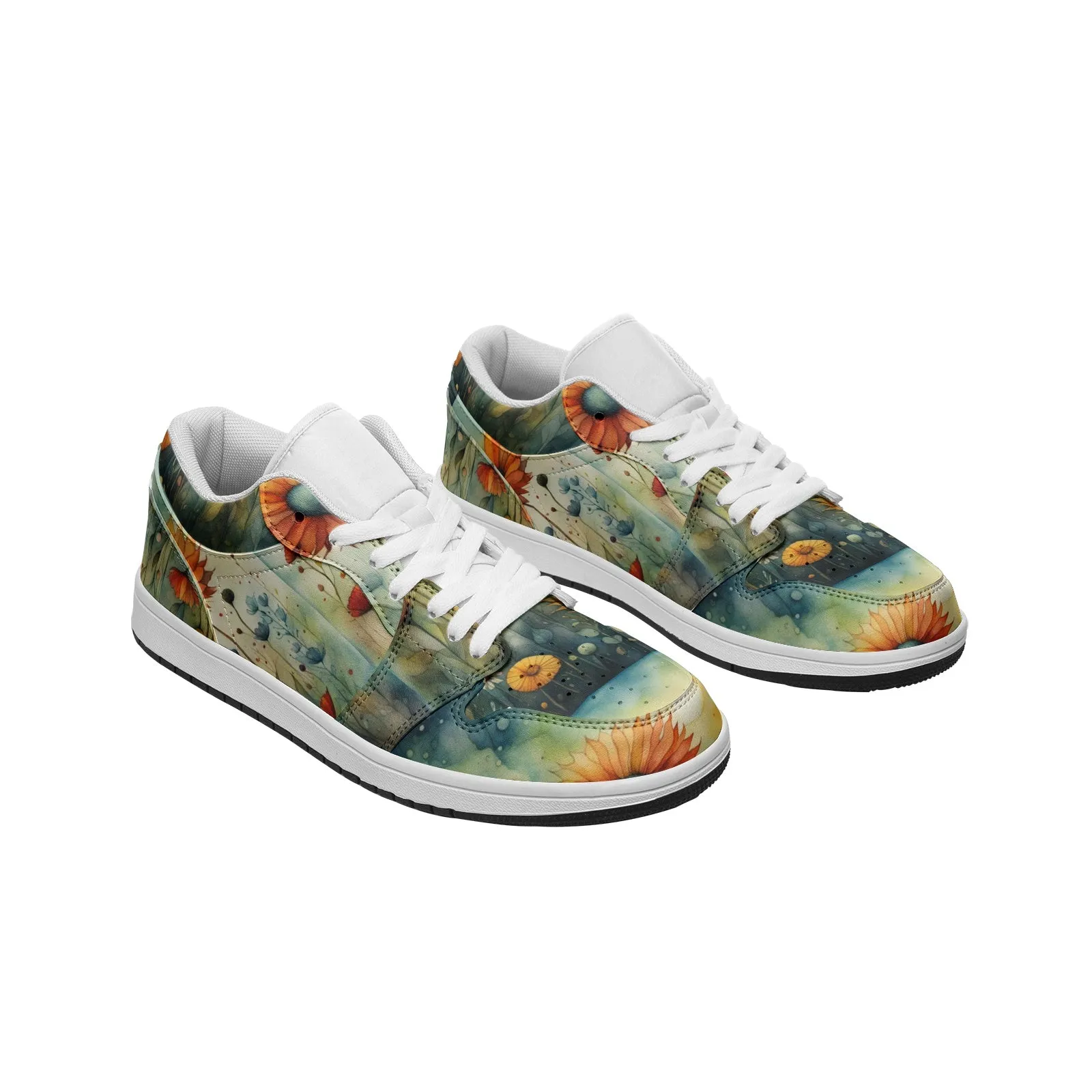 Women's Low Top Leather Sneakers with Floral Print