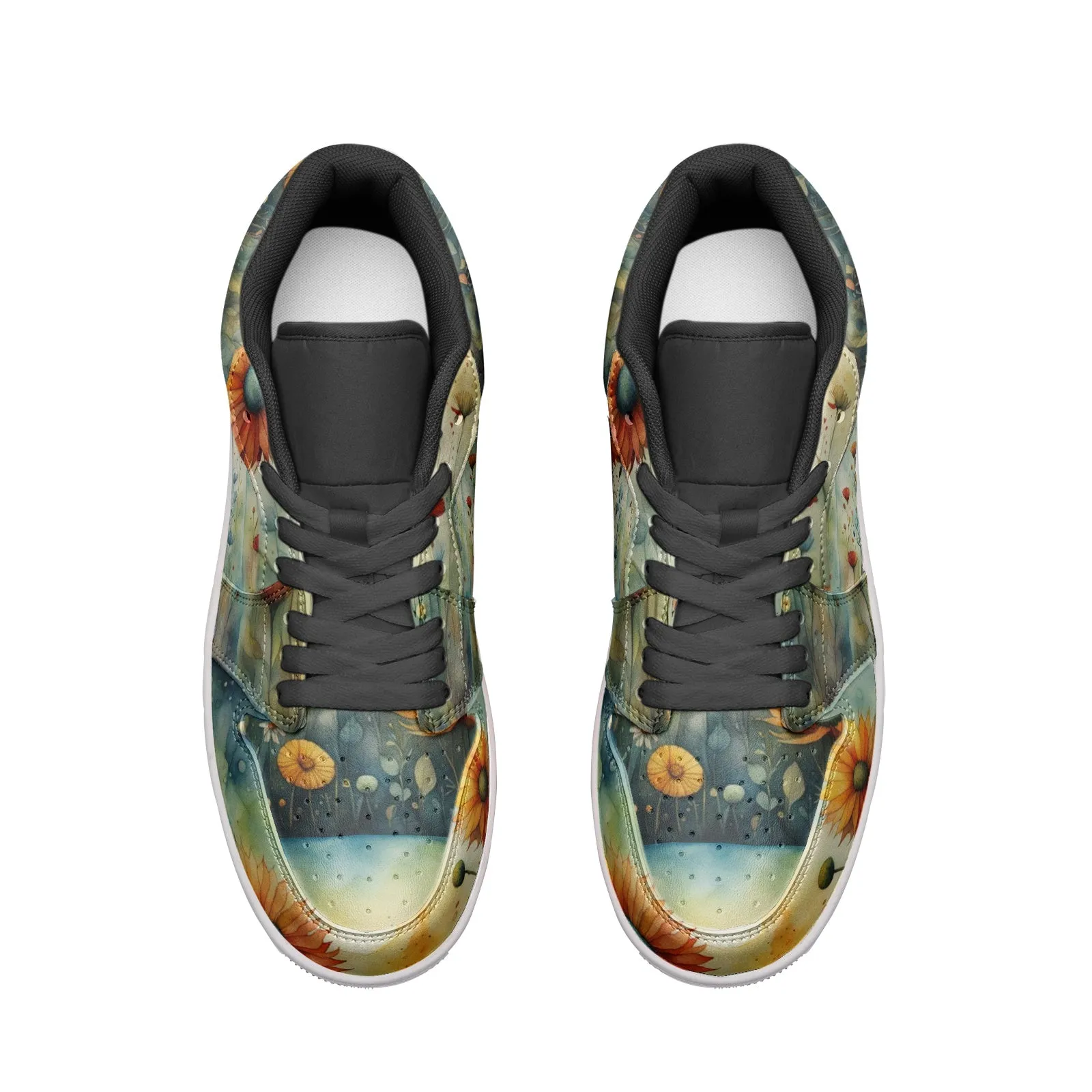 Women's Low Top Leather Sneakers with Floral Print