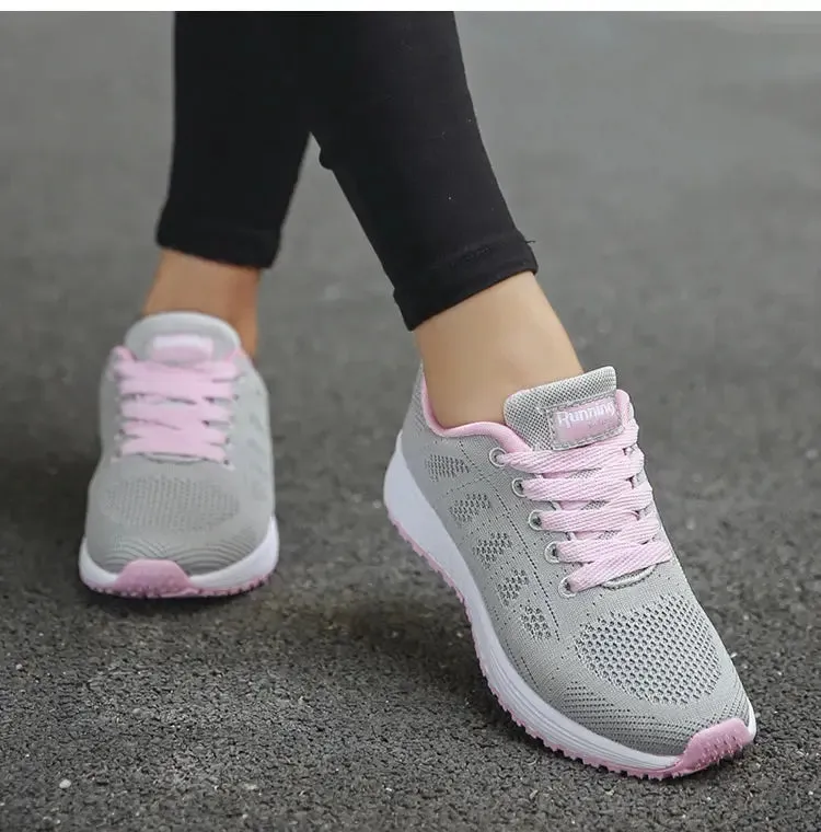 Women's Sneaker 2024 New Fashion Breathable Trainers Comfortable Sneakers Mesh Fabric Lace Up Women's Tennis Shoes For Women