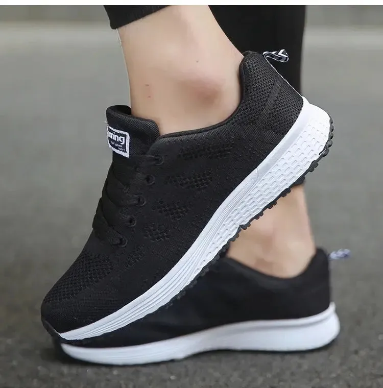 Women's Sneaker 2024 New Fashion Breathable Trainers Comfortable Sneakers Mesh Fabric Lace Up Women's Tennis Shoes For Women