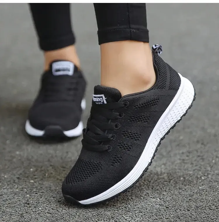 Women's Sneaker 2024 New Fashion Breathable Trainers Comfortable Sneakers Mesh Fabric Lace Up Women's Tennis Shoes For Women