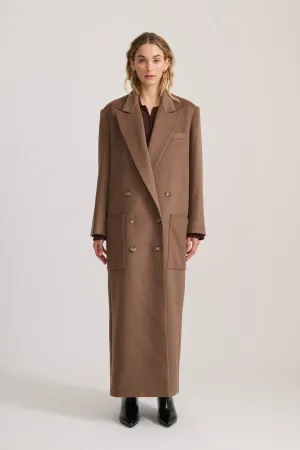 WOOL LONGLINE COAT RICH CACAO