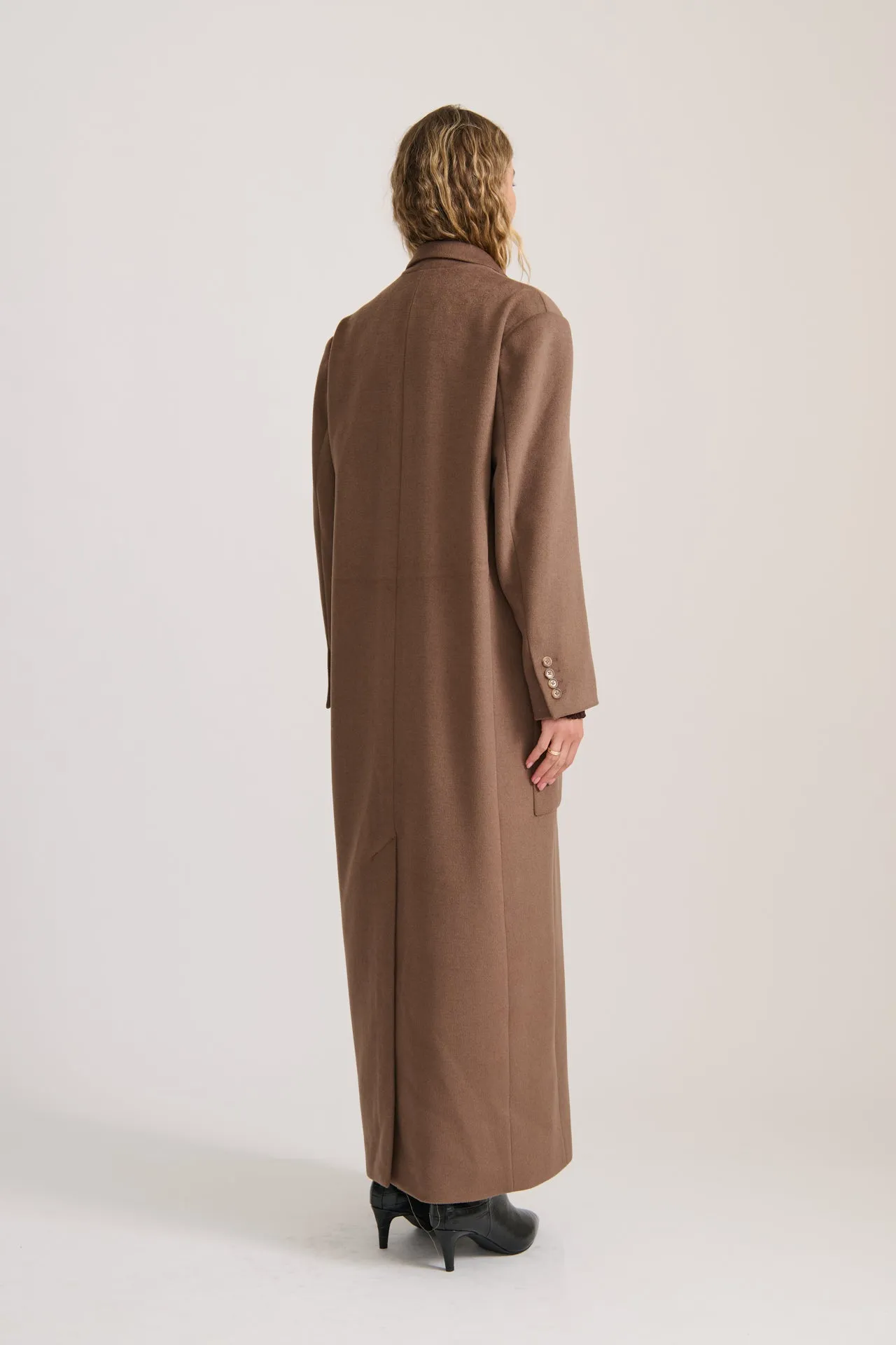 WOOL LONGLINE COAT RICH CACAO