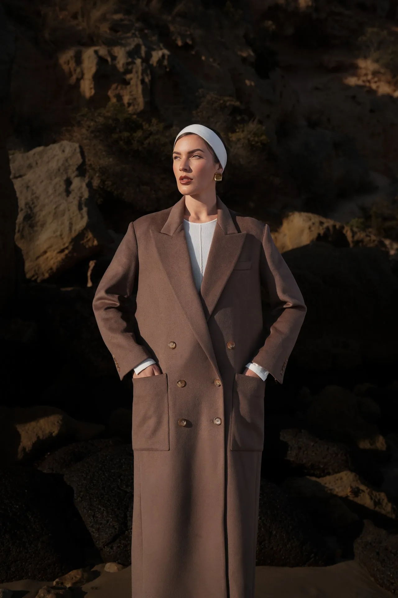 WOOL LONGLINE COAT RICH CACAO