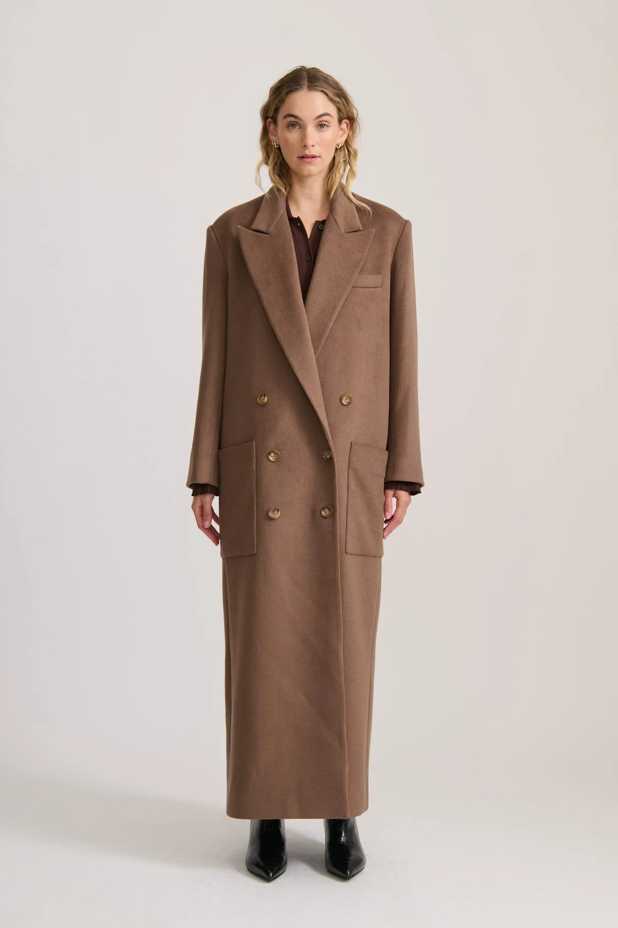 WOOL LONGLINE COAT RICH CACAO